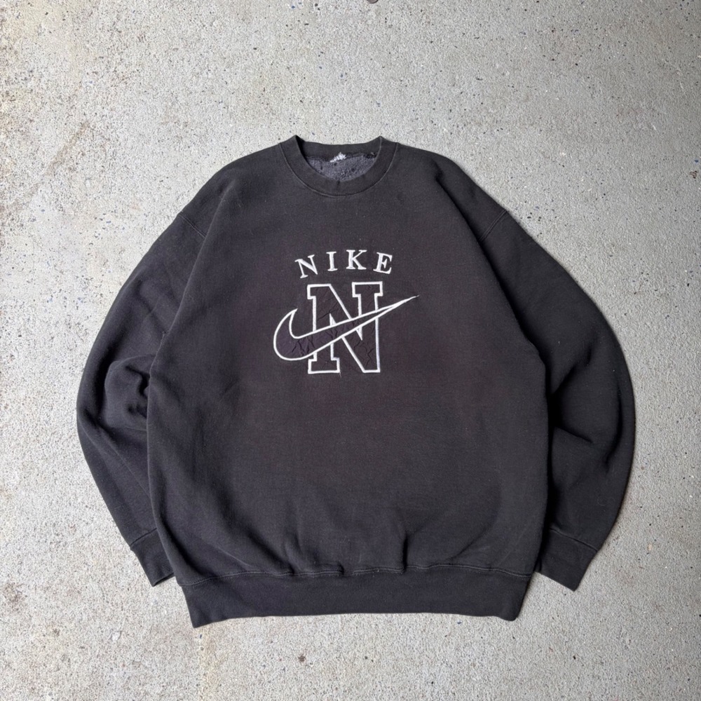 Vintage Nike Distressed Crewneck Sweatshirt Faded Black Embroidered N Swoosh L